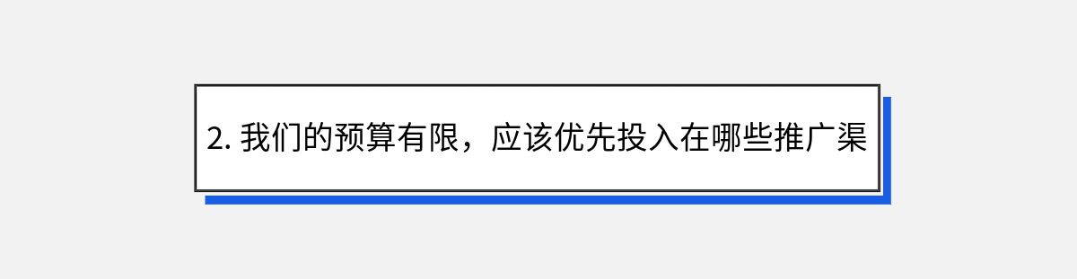 2. 我们的预算有限，应该优先投入在哪些推广渠道？