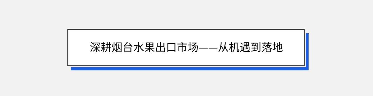 深耕烟台水果出口市场——从机遇到落地